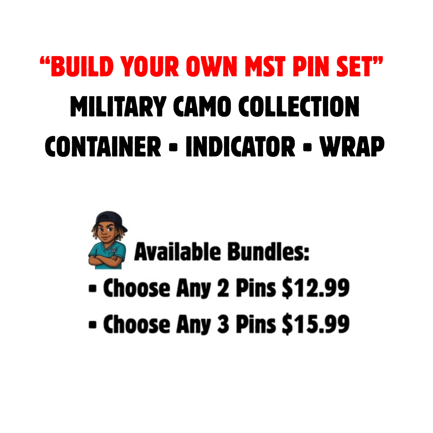 Build Your Own Military Camo SPD Acrylic Pin Set | Medical Supply Technician MST Pin | Sterile Processing Pin | VA Employee Gift | Choose Your Pins