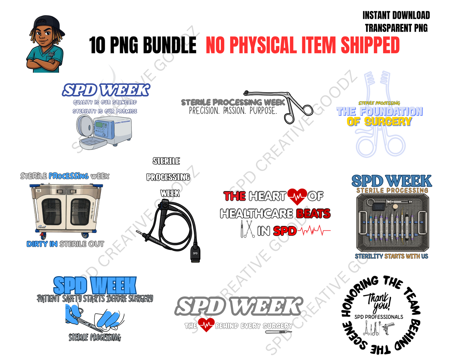 10 SPD PNG Bundle | Sterile Processing Digital Download | CRCST | SPD Week PNG Files | Sublimation & Cricut Bundle