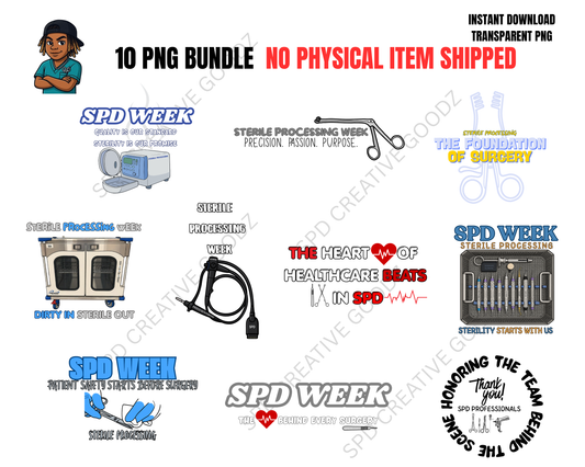 10 SPD PNG Bundle | Sterile Processing Digital Download | CRCST | SPD Week PNG Files | Sublimation & Cricut Bundle