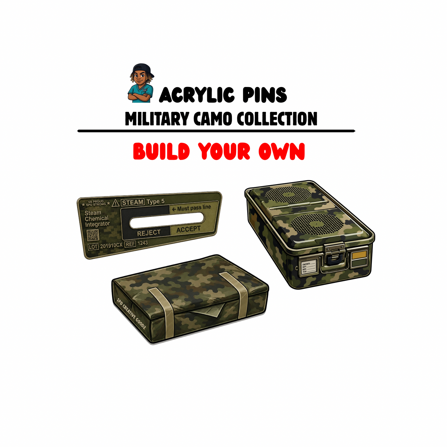 Build Your Own Military Camo SPD Acrylic Pin Set | Medical Supply Technician MST Pin | Sterile Processing Pin | VA Employee Gift | Choose Your Pins